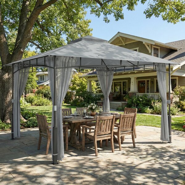 Outsunny Tenda per Giardino con Doppio Tetto Gazebo con Pareti a Rete UPF50+ per Esterno Terrazza 360x300x275 cm Grigio | Aosom Italy