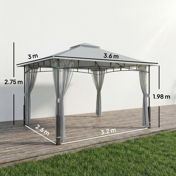 Outsunny Tenda per Giardino con Doppio Tetto Gazebo con Pareti a Rete UPF50+ per Esterno Terrazza 360x300x275 cm Grigio | Aosom Italy