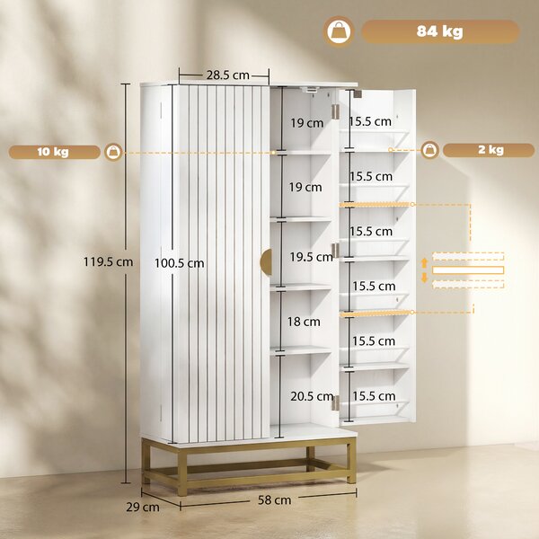 HOMCOM Armadio da cucina mobile contenitore con 12 ripiani sulle ante, ripiani regolabili, 58x29x119,5cm, bianco | Aosom Italy