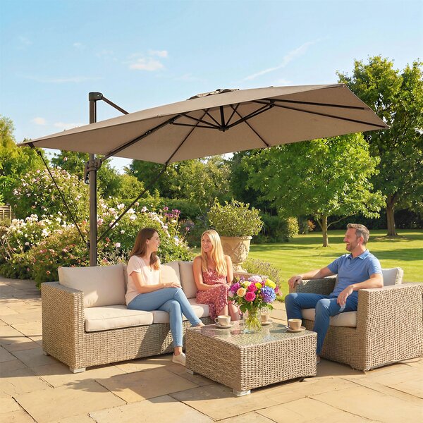 Ombrellone da Giardino 286x286x251 cm Decentrato con Base a Croce e Copertura in Alluminio Cachi