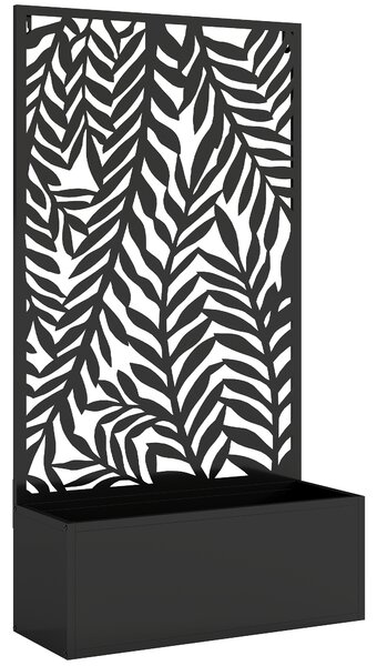 Outsunny Fioriera con frangivista Fioriera con griglia per rampicanti motivi foglie tropicali 61 x 23 x 113 cm Nero | Aosom Italy