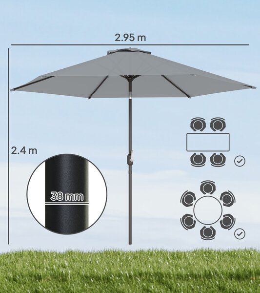 Outsunny Ombrellone da Giardino 3x3 m Inclinabile con Apertura a Manovella, in Metallo e Poliestere, Grigio | Aosom Italy