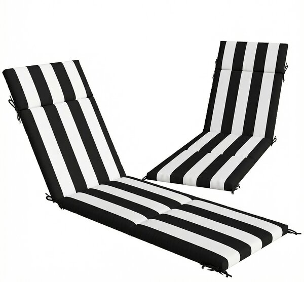 Outsunny Set 2 Cuscini per Sedie da Esterno con 6 Lacci di Fissaggio, in Cotone, 183x54x6.5 cm, Nero e Bianco | Aosom Italy