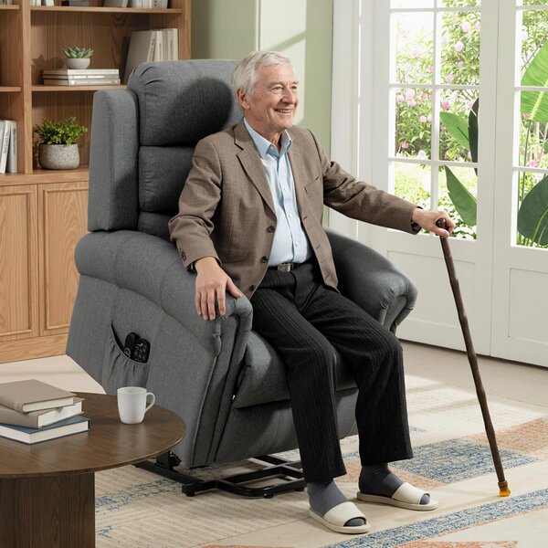 HOMCOM Poltrona massaggiante con funzione alzata, poltrona relax, testine vibranti, con funzione inclinabile, effetto lino, Grigio | Aosom Italy