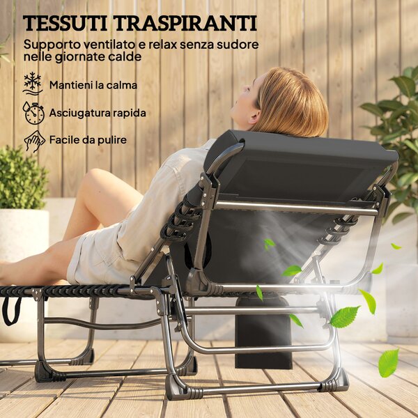 Outsunny Set 2 Lettini Prendisole da Giardino Pieghevoli e Reclinabili su 5 Livelli con Cuscini, 57x200x38 cm, Nero | Aosom Italy