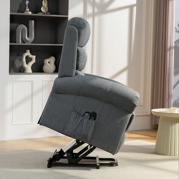 HOMCOM Poltrona massaggiante con funzione alzata, poltrona relax, testine vibranti, con funzione inclinabile, effetto lino, Grigio | Aosom Italy