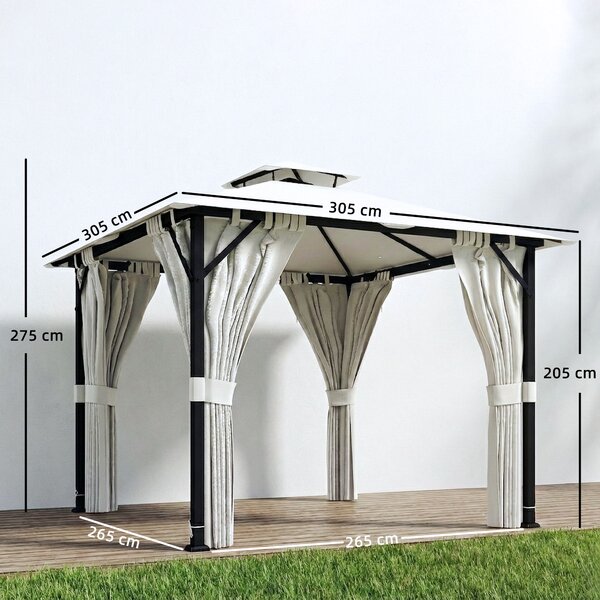 Outsunny Gazebo da giardino 3x3m padiglione da giardino, tetto doppio, tende, ganci da soffitto, telaio in metallo, crema | Aosom Italy