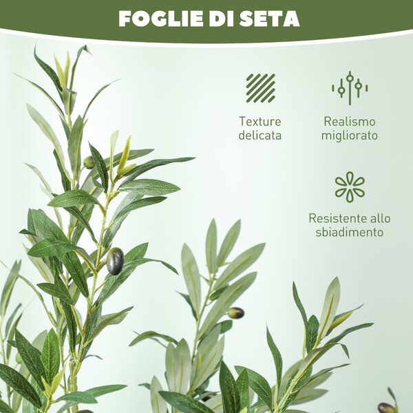 HOMCOM Pianta Artificiale di Olivo Alta 180 cm, Albero Finto con 900 Foglie e 40 Olive, Vaso Incluso | Aosom Italy