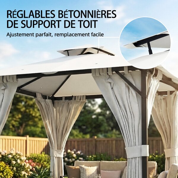 Outsunny Gazebo da giardino 3x3m padiglione da giardino, tetto doppio, tende, ganci da soffitto, telaio in metallo, crema | Aosom Italy