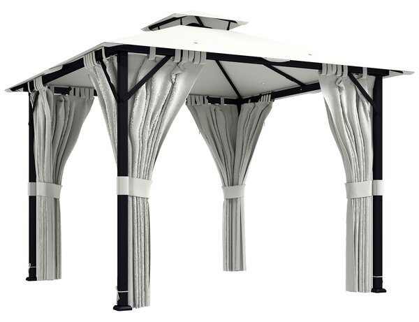 Outsunny Gazebo da giardino 3x3m padiglione da giardino, tetto doppio, tende, ganci da soffitto, telaio in metallo, crema | Aosom Italy