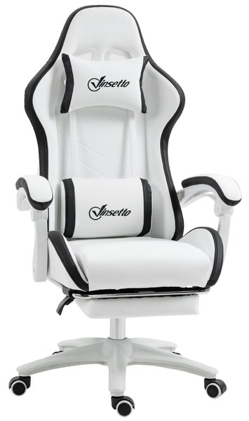 Vinsetto Sedia da Gaming con Altezza Regolabile e Schienale Reclinabile, 65x65x121-129 cm, Bianco e Nero | Aosom Italy