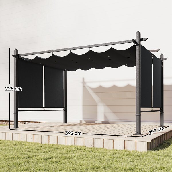 Outsunny Pergola in Alluminio Gazebo da Giardino Tende Automatiche Scorrevole Retrattile UV50+ 3x4 m Grigio Antracite | Aosom Italy