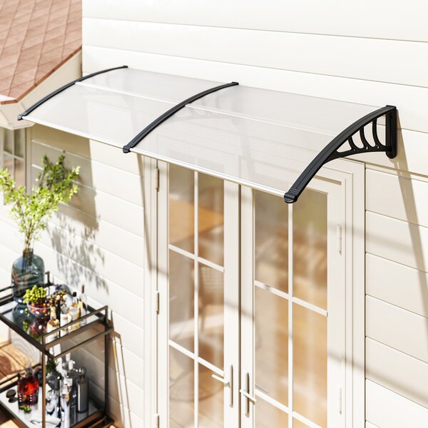 Outsunny Pensilina da Esterno 195x75cm in Policarbonato e Alluminio, Tettoia per Finestre e Porte, Bianco|Aosom