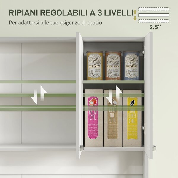 HOMCOM Credenza Moderna, Con 3 Cassetti, 2 Ante In Vetro Ripiani Regolabili Mdf Bianco~228i2shlpj000