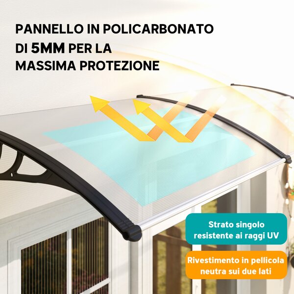 Outsunny Pensilina da Esterno 195x75cm in Policarbonato e Alluminio, Tettoia per Finestre e Porte, Bianco|Aosom