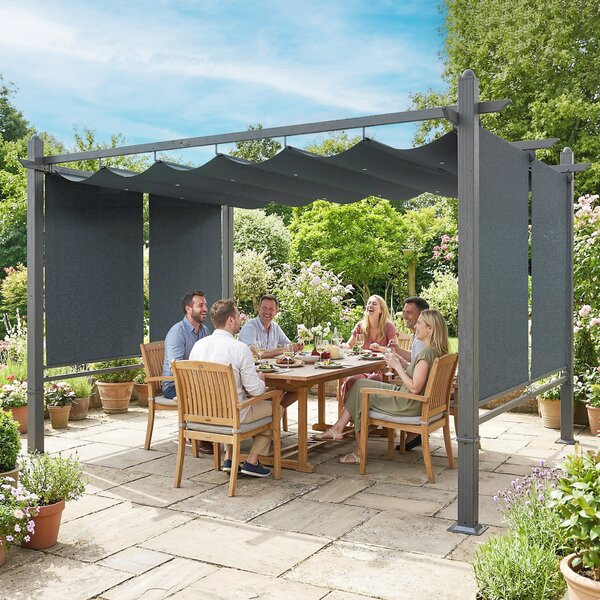 Outsunny Pergola in Alluminio Gazebo da Giardino Tende Automatiche Scorrevole Retrattile UV50+ 3x4 m Grigio Antracite | Aosom Italy