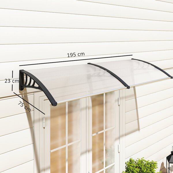 Outsunny Pensilina da Esterno 195x75cm in Policarbonato e Alluminio, Tettoia per Finestre e Porte, Bianco|Aosom