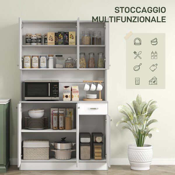 HOMCOM Credenza Cucina Moderna in Legno, Mobile Cucina con Cassetto, Bianco, 101x39x180cm| Aosom Italy