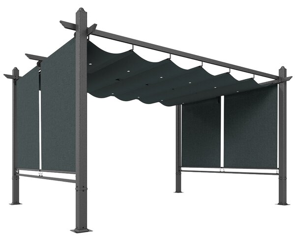 Outsunny Pergola in Alluminio Gazebo da Giardino Tende Automatiche Scorrevole Retrattile UV50+ 3x4 m Grigio Antracite | Aosom Italy