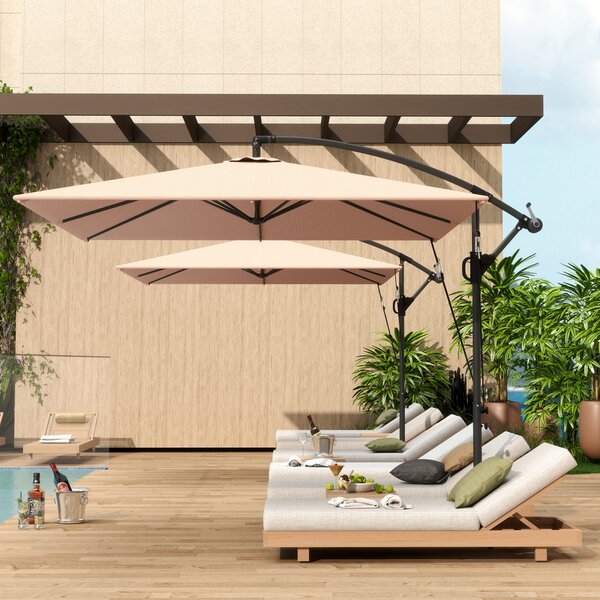 Outsunny Ombrellone Decentrato 2.5x2.5 m con Base a Croce e Manovella, in Metallo e Poliestere, Cachi | Aosom Italy