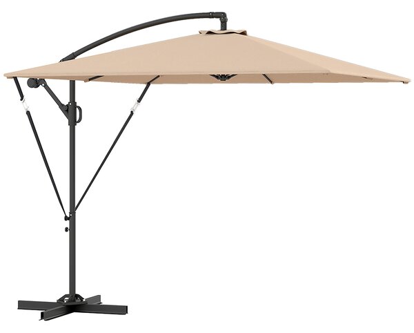 Outsunny Ombrellone Decentrato 2.5x2.5 m con Base a Croce e Manovella, in Metallo e Poliestere, Cachi | Aosom Italy