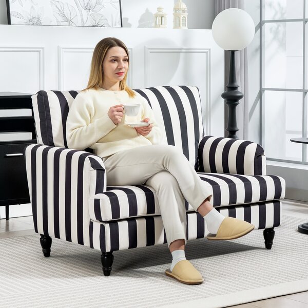 HOMCOM Poltrona Classico a Righe con Molle a S, Cuscino spesso e schienale in Velluto, 115x82x82 cm, Nero e Bianco | Aosom Italy
