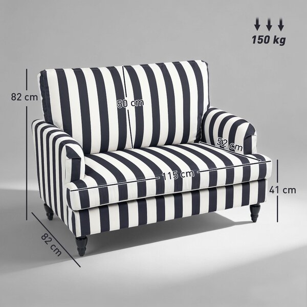 HOMCOM Poltrona Classico a Righe con Molle a S, Cuscino spesso e schienale in Velluto, 115x82x82 cm, Nero e Bianco | Aosom Italy