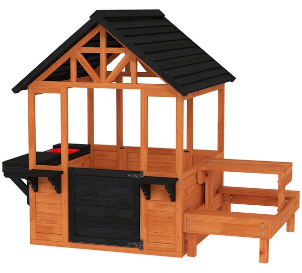 Casetta in Legno AIYAPLAY, Gioco Interno/Esterno per Bambini 3-8 Anni con Tavolo e Panche, Marrone | Aosom Italy