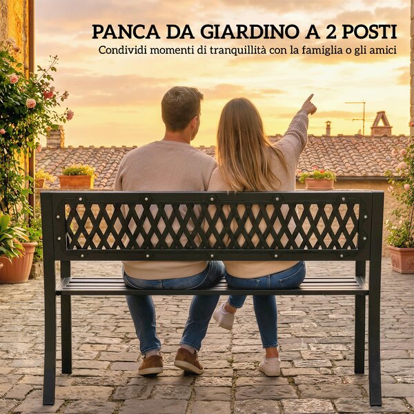 Outsunny Panchina da Esterno per Giardino, 2 Posti, Panchina da Patio Nero | Aosom Italy