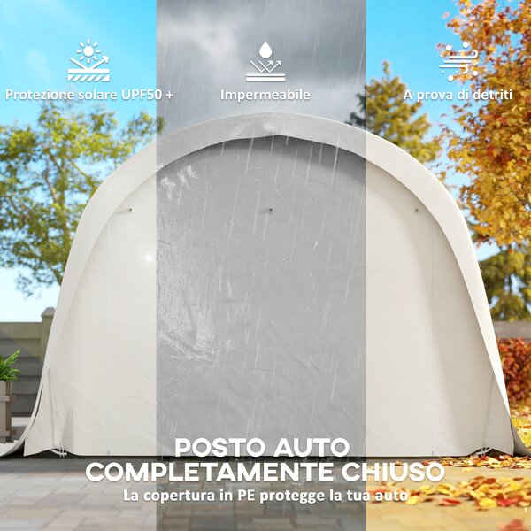 Outsunny Garage Auto Tenda Garage Esterno UV50+ Telaio Zincato 3.6x7.2 m Crema | Aosom Italy