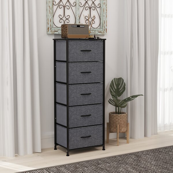 HOMCOM Cassettiera 5 cassetti, cassetti in tessuto pieghevoli, struttura in acciaio nera, 45 x 30 x 116 cm Grigio scuro | Aosom Italy