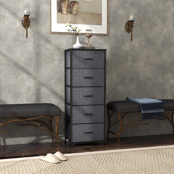 HOMCOM Cassettiera 5 cassetti, cassetti in tessuto pieghevoli, struttura in acciaio nera, 45 x 30 x 116 cm Grigio scuro | Aosom Italy