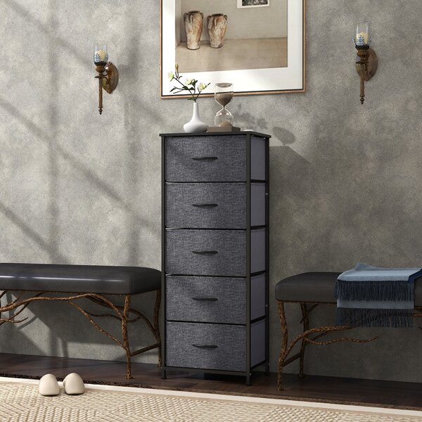 HOMCOM Cassettiera 5 cassetti, cassetti in tessuto pieghevoli, struttura in acciaio nera, 45 x 30 x 116 cm Grigio scuro | Aosom Italy