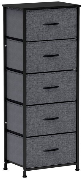 HOMCOM Cassettiera 5 cassetti, cassetti in tessuto pieghevoli, struttura in acciaio nera, 45 x 30 x 116 cm Grigio scuro | Aosom Italy