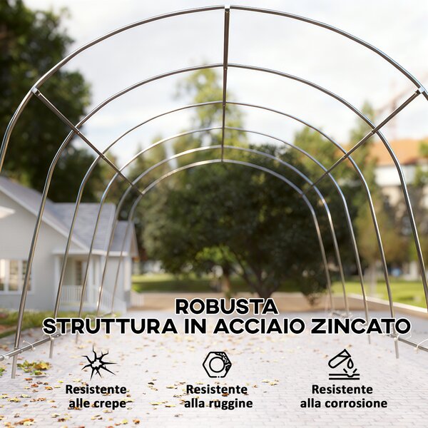 Outsunny Garage Auto Tenda Garage Esterno UV50+ Telaio Zincato 3.6x7.2 m Crema | Aosom Italy