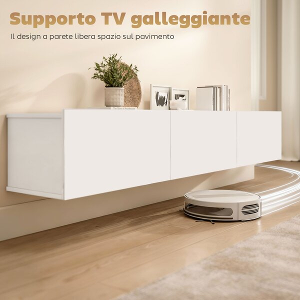 HOMCOM Mobile Porta TV fino a 82" Sospeso con 3 Armadietti a Ribalta e Ante Soft Close, Bianco Lucido | Aosom Italy