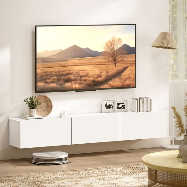 HOMCOM Mobile TV Sospeso, Montaggio a Parete, 3 Cassetti, Grande Capacità di Stoccaggio, 180x31,5x29,8 cm, Bianco | Aosom Italy