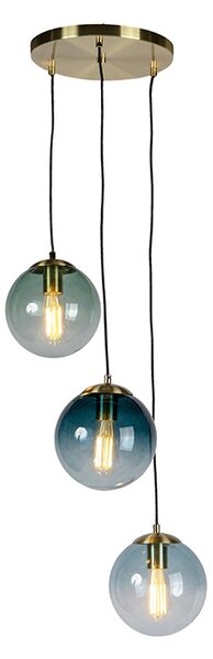 Lampada a sospensione smart in ottone con 3 WiFi ST64 con vetro blu - Pallon
