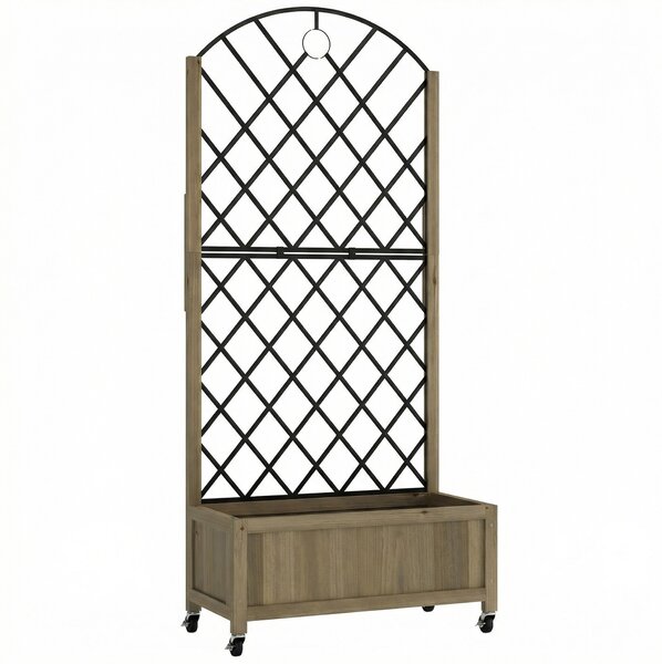 Outsunny Fioriera con traliccio in acciaio, vasca da fiori su ruote bloccabili in legno, 72 x 36 x 168 cm, Finitura Carbonizzata | Aosom Italy