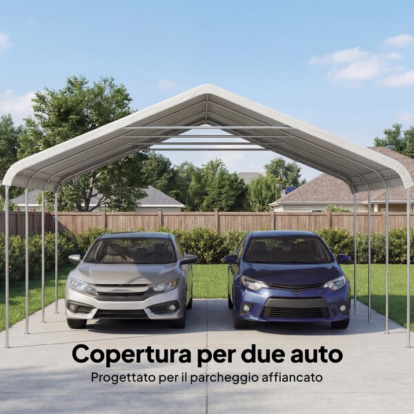 Outsunny Carport 5x6m, Portable Garage, Galvanized Steel Frame for Cars/Trucks, Cream | Aosom Italy