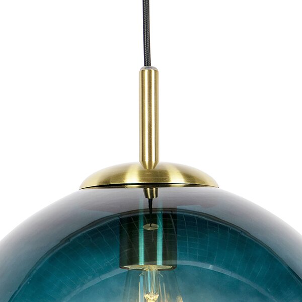 Lampada a sospensione smart in ottone con vetro blu oceano 33 cm incl. WiFi ST64 - Pallon