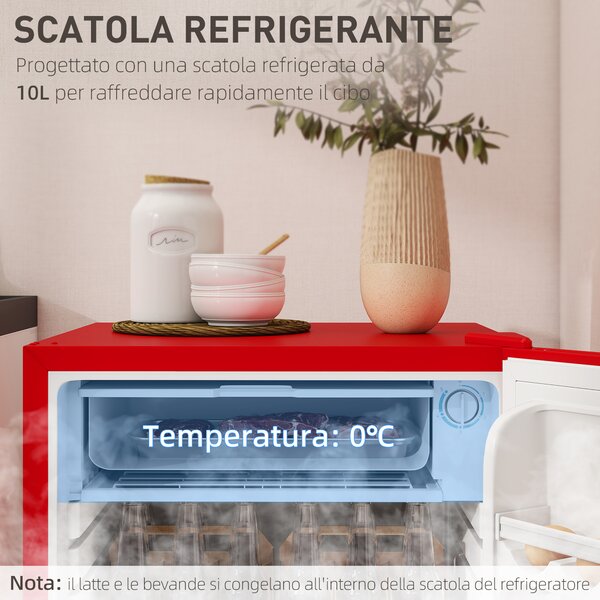 HOMCOM Frigorifero Piccolo 91L MonoPorta Reversibile con Congelatore e Temperatura Regolabile, Rosso | Aosom Italy