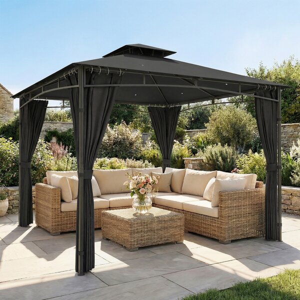 Outsunny Gazebo da Giardino Esterno Telaio del Tetto Retrattile e Doppio Tetto UV50+ Impermeabile 3x3m Grigio Antracite | Aosom Italy