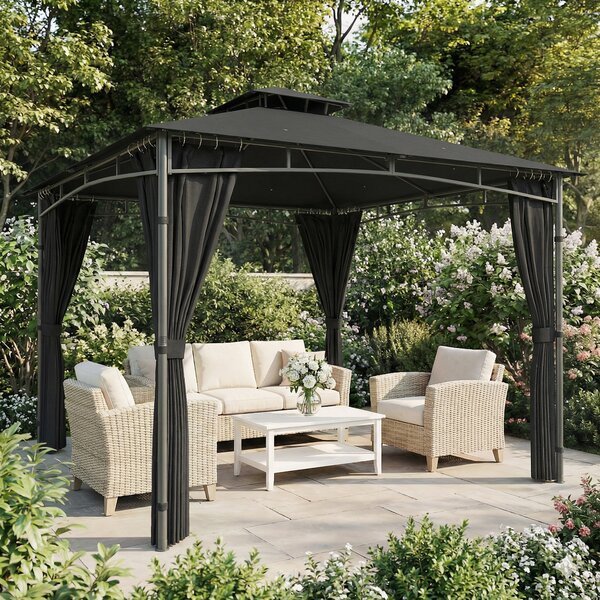 Outsunny Gazebo da Giardino Esterno Telaio del Tetto Retrattile e Doppio Tetto UV50+ Impermeabile 3x3m Grigio Antracite | Aosom Italy