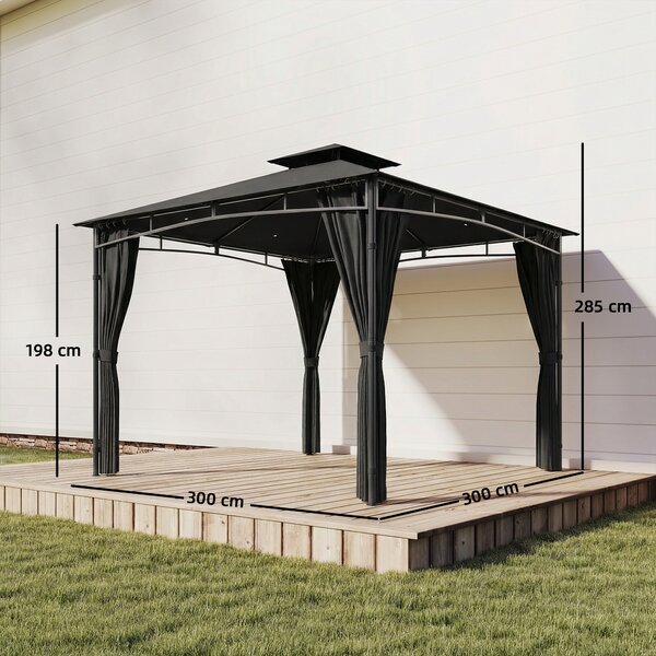 Outsunny Gazebo da Giardino Esterno Telaio del Tetto Retrattile e Doppio Tetto UV50+ Impermeabile 3x3m Grigio Antracite | Aosom Italy