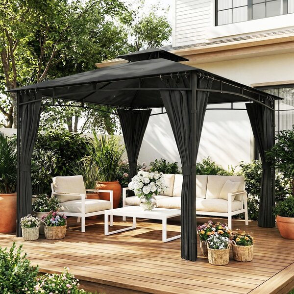 Outsunny Gazebo da Giardino Esterno Telaio del Tetto Retrattile e Doppio Tetto UV50+ Impermeabile 3x3m Grigio Antracite | Aosom Italy