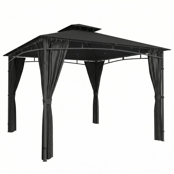 Outsunny Gazebo da Giardino Esterno Telaio del Tetto Retrattile e Doppio Tetto UV50+ Impermeabile 3x3m Grigio Antracite | Aosom Italy