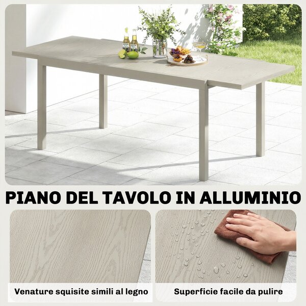 Outsunny Tavolo da Giardino Allungabile per 8-10 Persone, in Alluminio e Acciaio, 154/214x85x75 cm, Grigio Chiaro | Aosom Italy