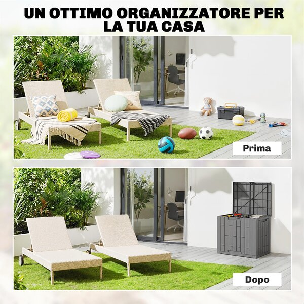 Outsunny Baule da Giardino 114L in Resina Impermeabile e Anti UV con Chiusura a Chiave, 56x44x54 cm, Grigio | Aosom Italy