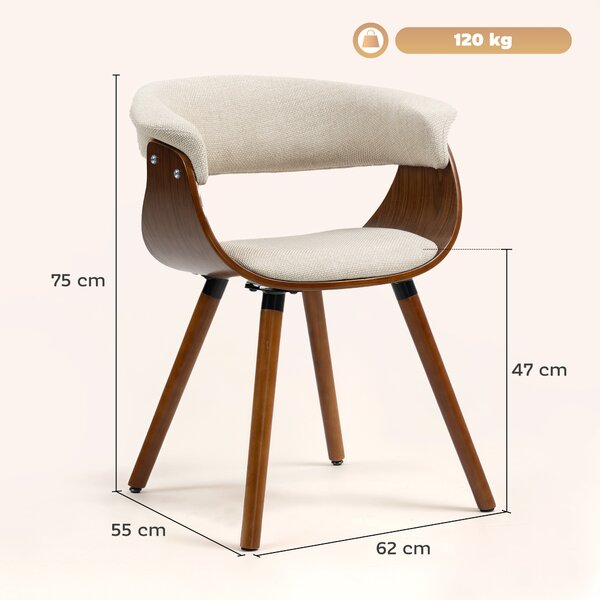 HOMCOM Sedia da pranzo, tessuto effetto lino, schienale curvo, gambe in legno, Beige | Aosom Italy